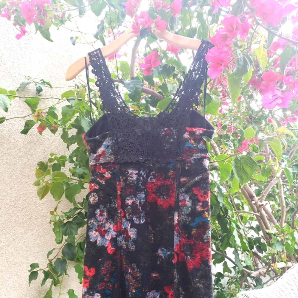 Free people print bodycon lace detail
